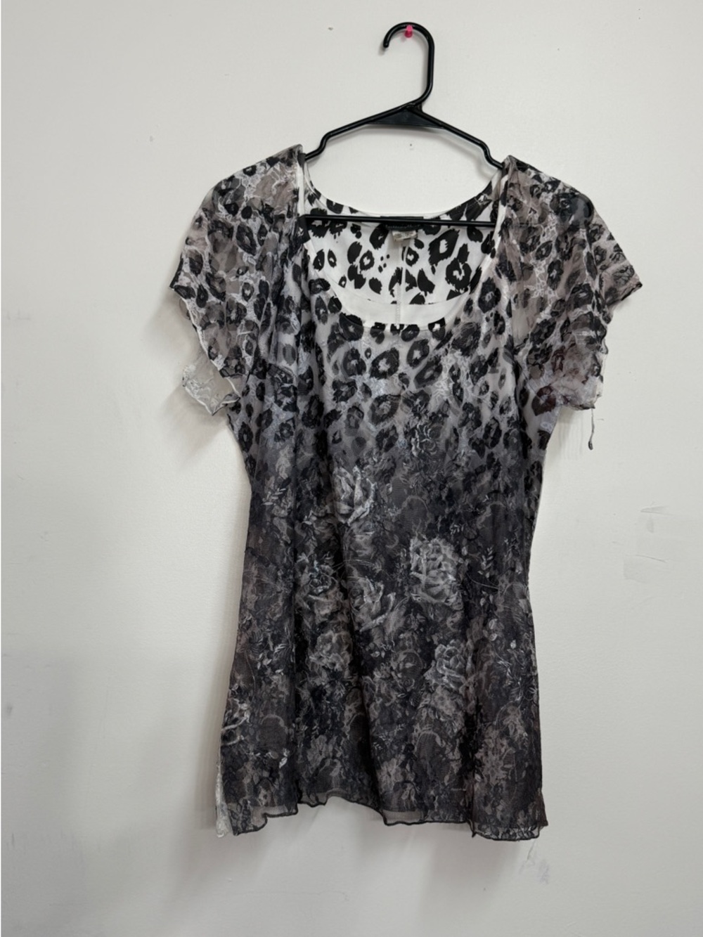 Vintage Brittany Black Lace cheetah print tunic lace whimsigoth fairy grunge